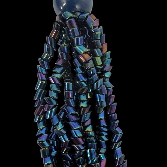 Peacock Blue Purple Multi Strand Iridescent Bead Necklace Faceted Glass - Picture 5 of 7